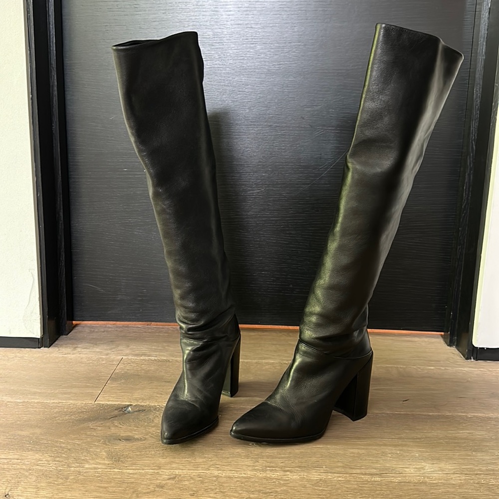 Black Stuart Weitzman Block Heel OTK Boots